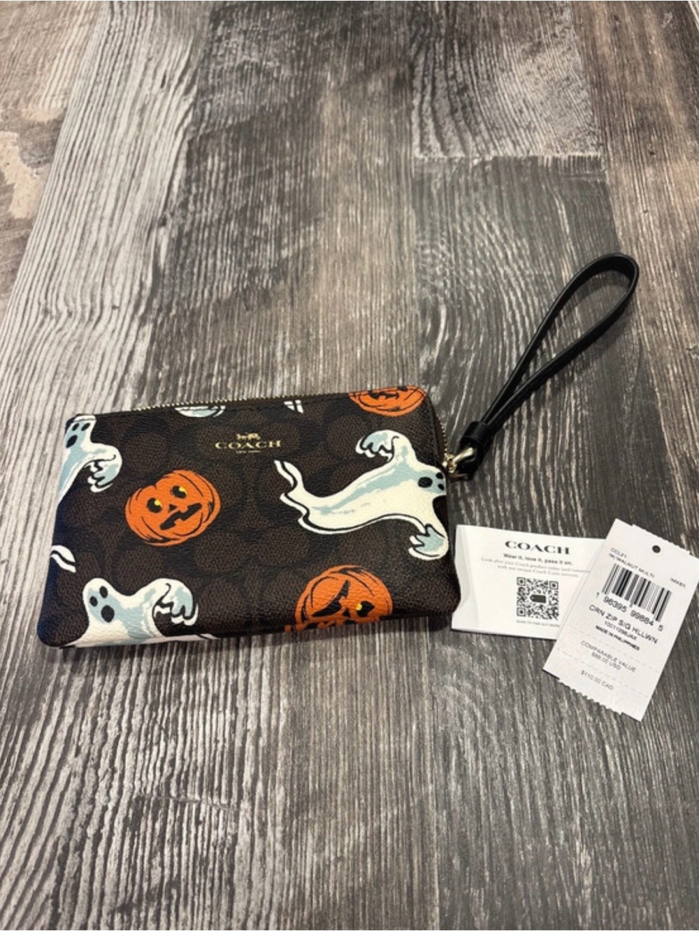 Coach Black Halloween Ghost & Pumpkin Wristlet